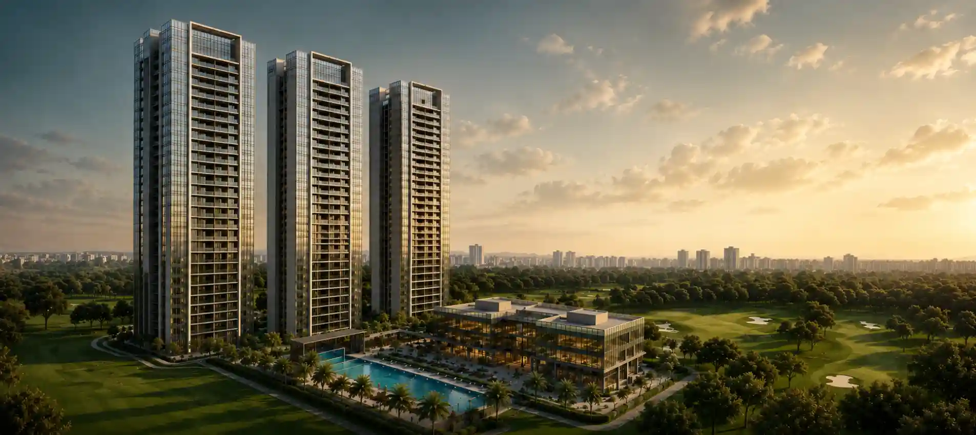 Luxury residential tower at golden hour